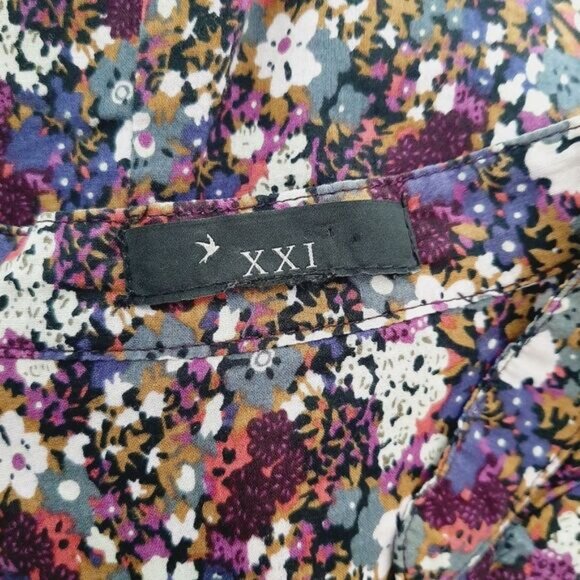 XXI FOREVER 21 Button Down Ditsy Floral Ruffle Detail Blouse Top Colorful Sz S - Picture 14 of 15
